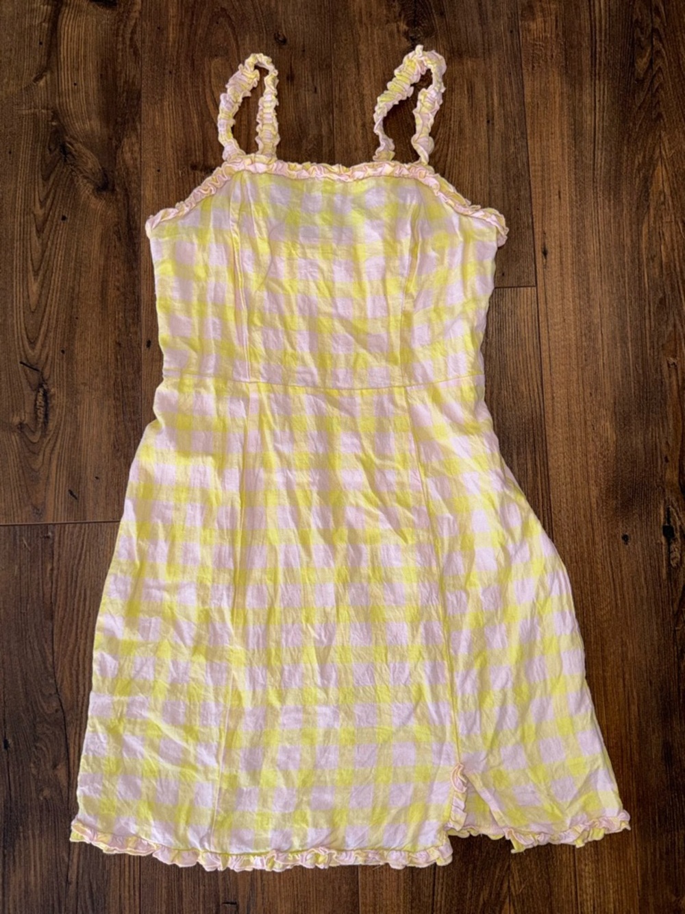 Urban Outfitters Yellow Check Linen Mix Summer Mini Dress Size XS